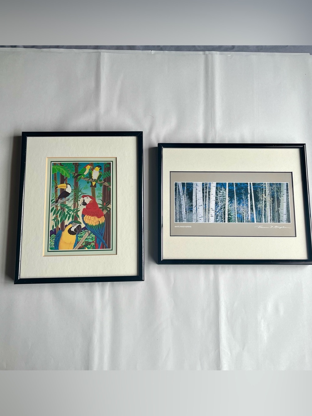 Black Metal Picture Photo Frames w/Fine Art Prints - Set of 2